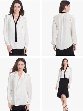 White House Black Market Women's Ruffled Shoulder Velvet Tie Blouse in size 12P